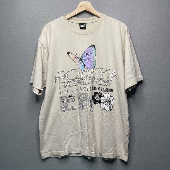 Obey Worldwide Butterfly Graphic Large Dissent & Disorder T Shirt - Picture 1 of 6